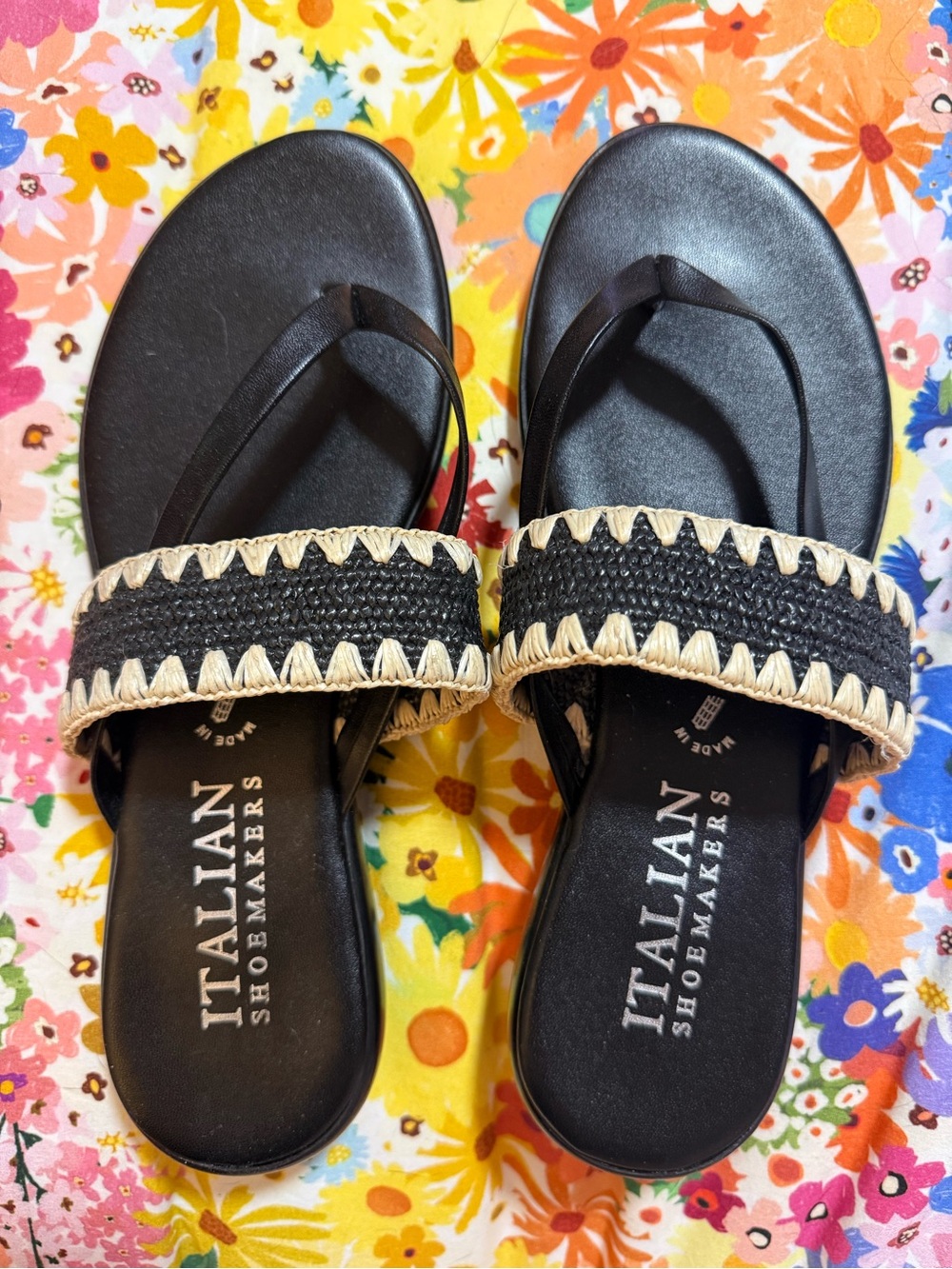 Italian Shoemakers Black Braided Flip Flop Sandals
